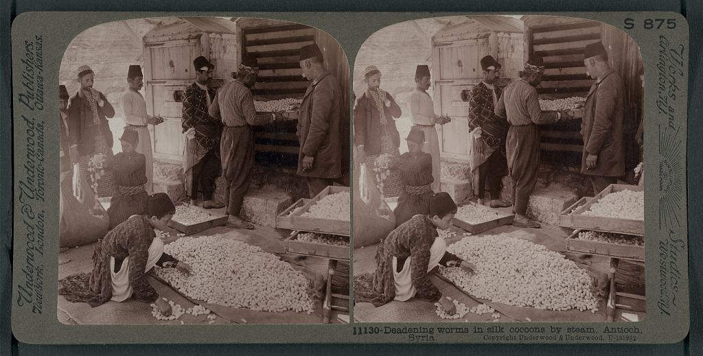 Deadening worms in silk cocoons by steam, Antioch, Syria